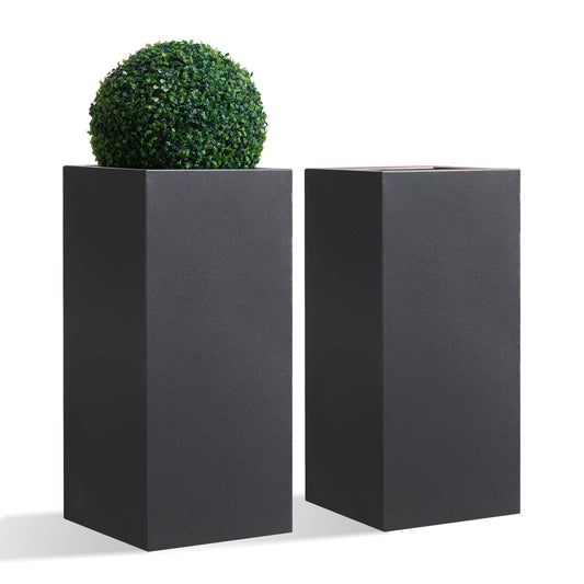 Metallic Heavy Tall Outdoor Planter Box 14Lx14Wx30H inch 25Pounds Set of 2 Dark Gray
