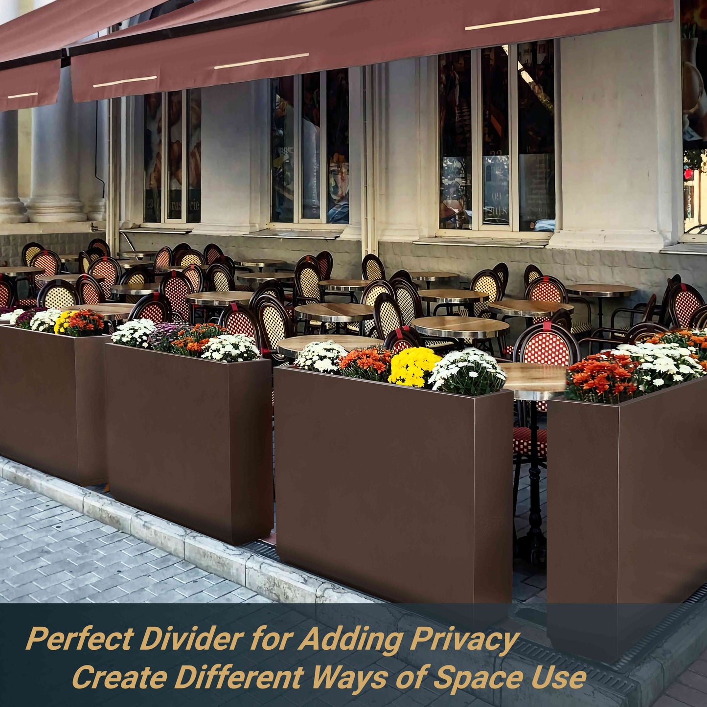 30"H Tall Metal Divider Planter Box with Removable Shelf, 48.8lbs, Espresso 38Lx10Wx30H