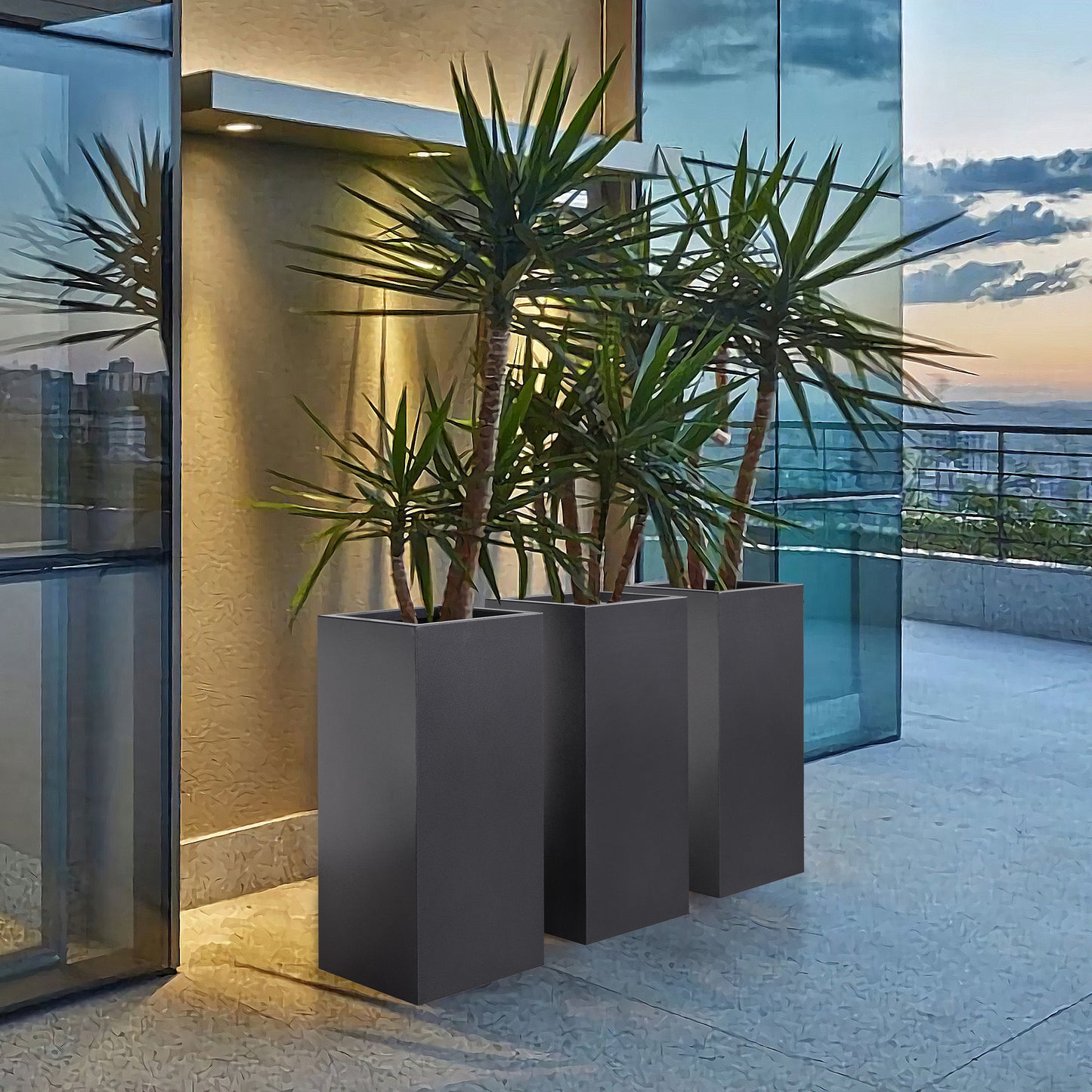 Metallic Heavy Tall Outdoor Planter 14”Lx14”Wx30”H inch 35Pounds Gray 1 Pack