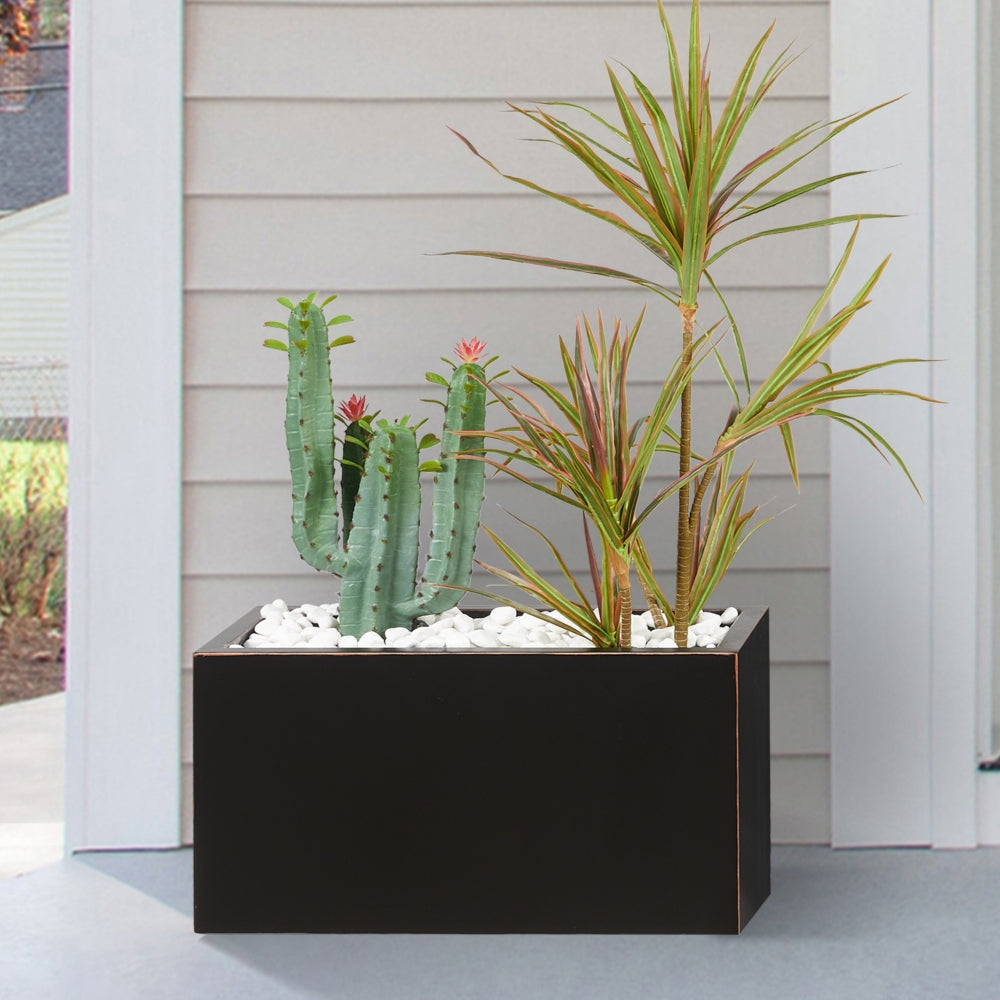 Metal Rectangular Outdoor Planter 25Lx11Wx13H inch 26Pounds Black
