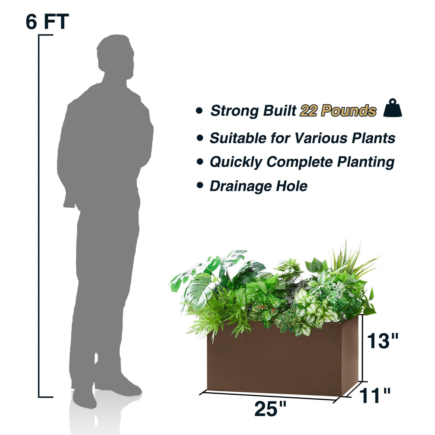 Small Size Rectangle Planter Box for Outdoor/Indoor 25”Lx11”Wx13”H 26lbs Espresso