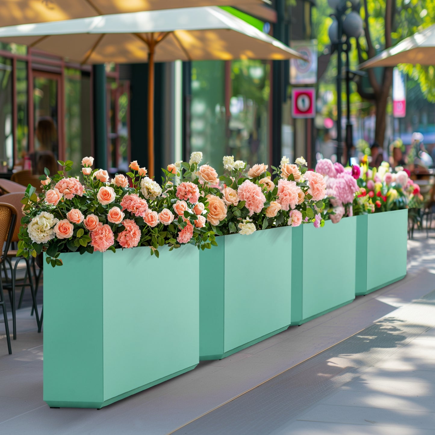 Metal Divider Planter Box 30Lx10Wx24H inch 31Pounds, Aqua Blue