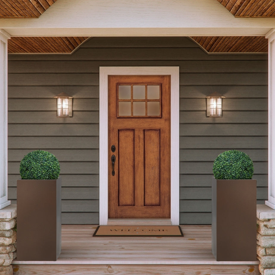 30"H Metal Tall Planter for Front Porch 14”Lx14”Wx30”H 40lbs/pcs Set of 2, Espresso