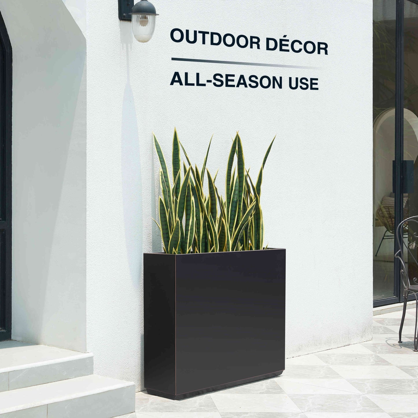 Metal Divider Planter Box 38Lx10Wx30H inch 48.8Pounds Black with Gold Rim