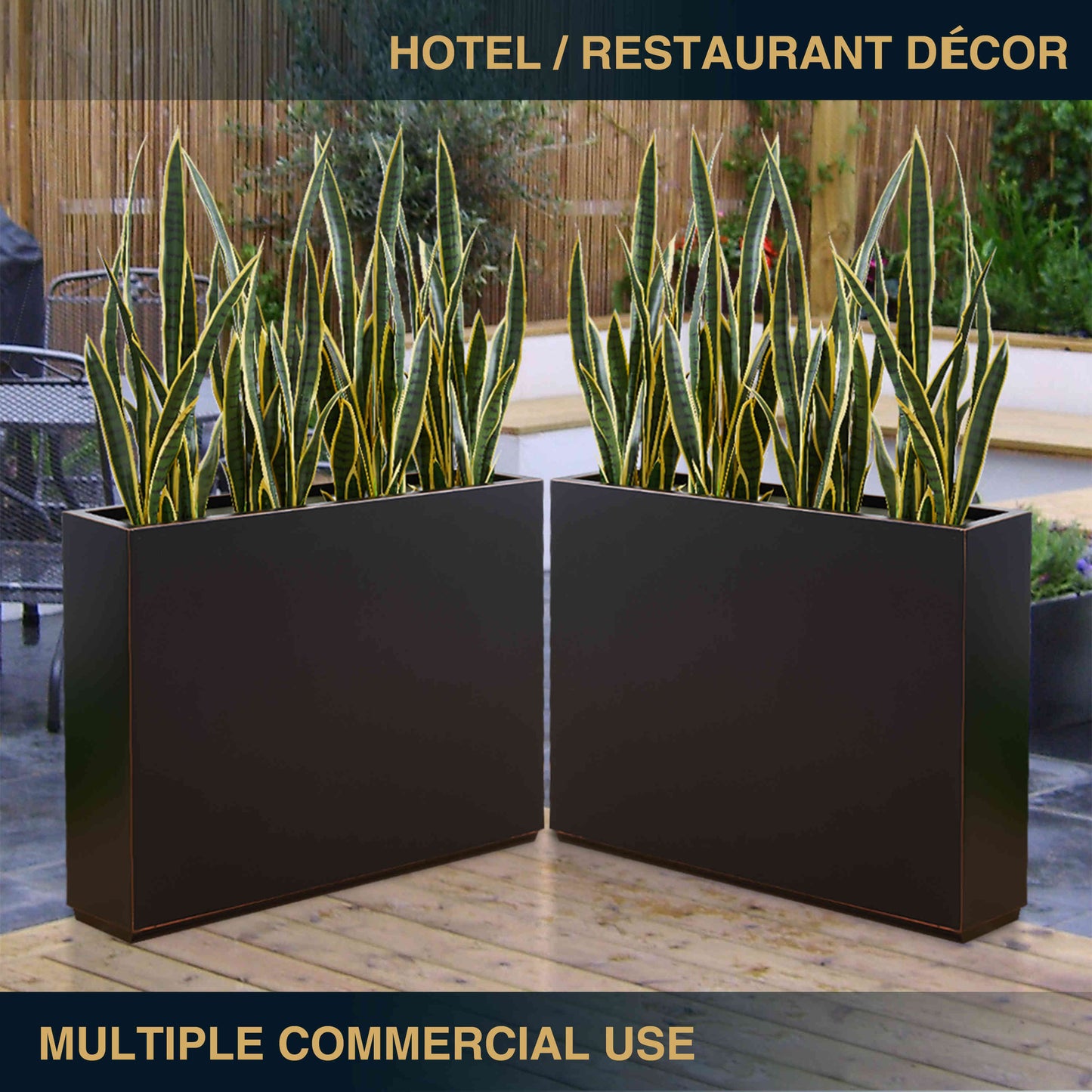 Metal Divider Planter Box 38Lx10Wx30H inch 48.8Pounds Black with Gold Rim