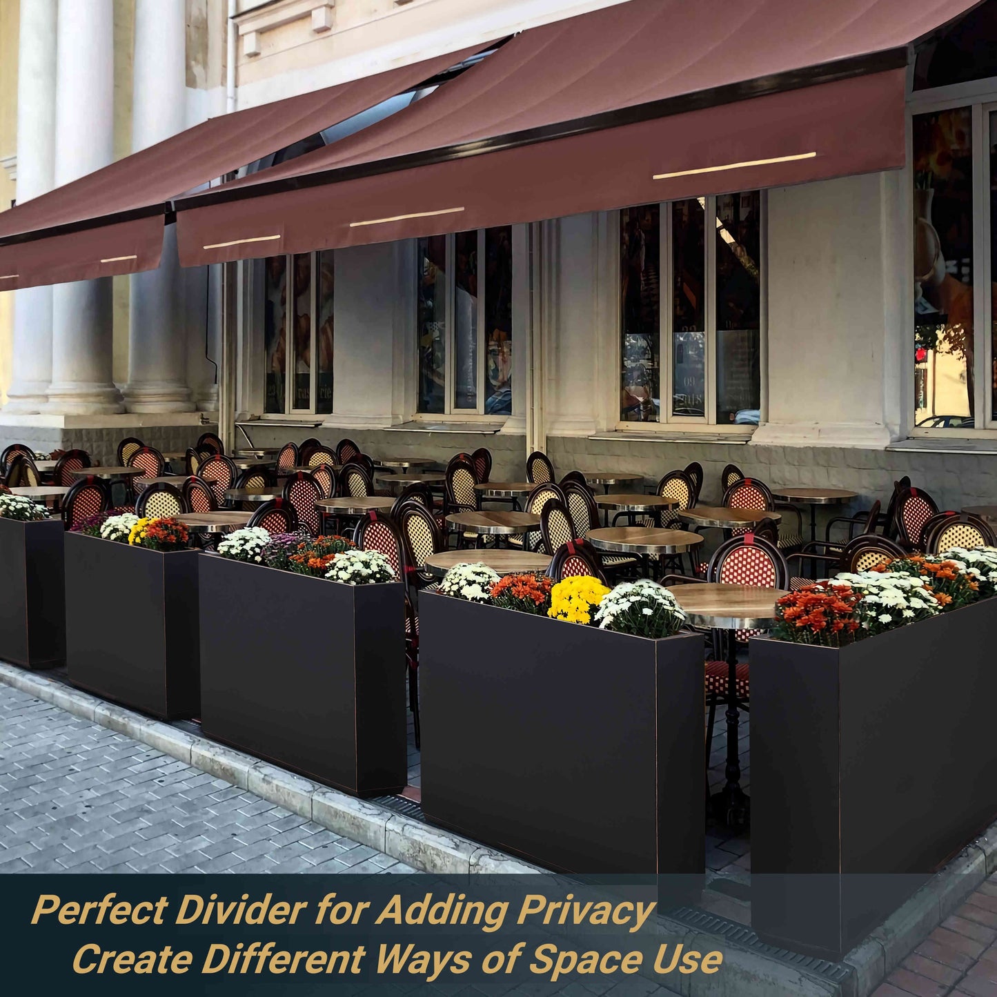 Metal Divider Planter Box 38Lx10Wx30H inch 48.8Pounds Black with Gold Rim
