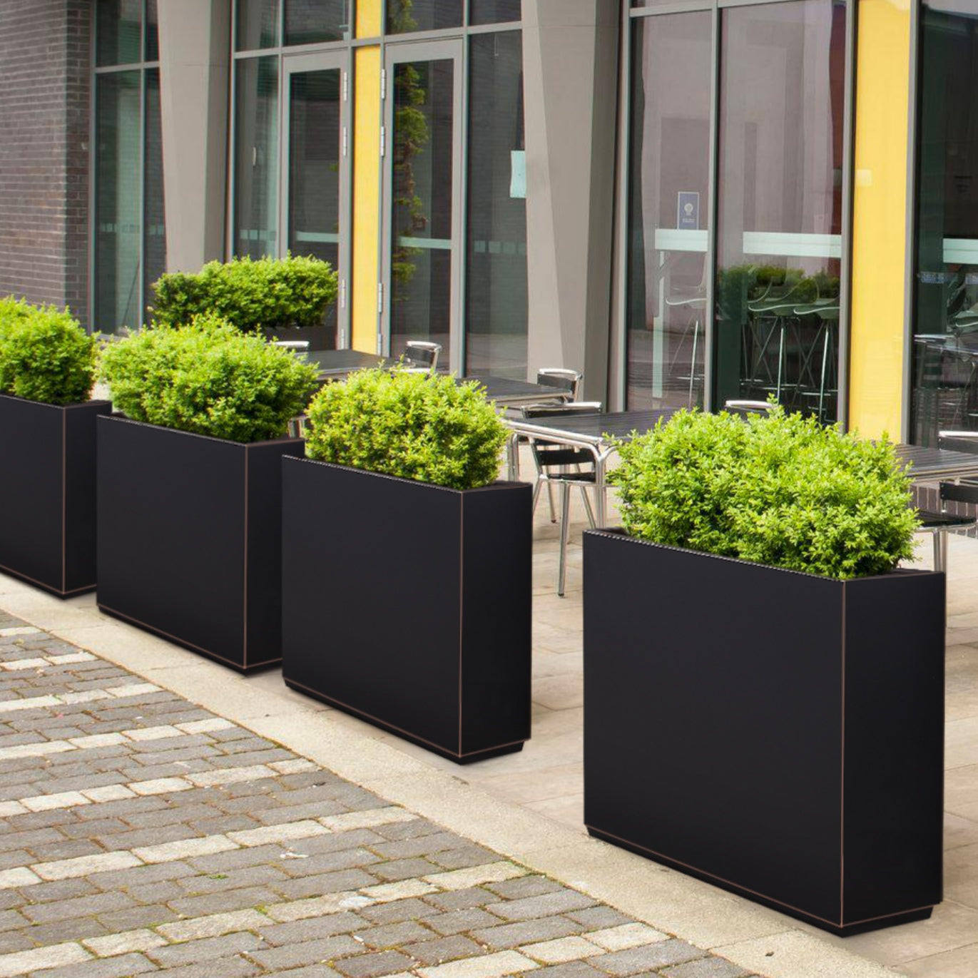 Metal Divider Planter Box 38Lx10Wx30H inch 48.8Pounds Black with Gold Rim