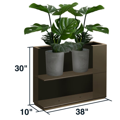30" Tall Metal Divider Planter Box with Removable Shelf, 66lbs, Espresso 38”Lx10”Wx30”H