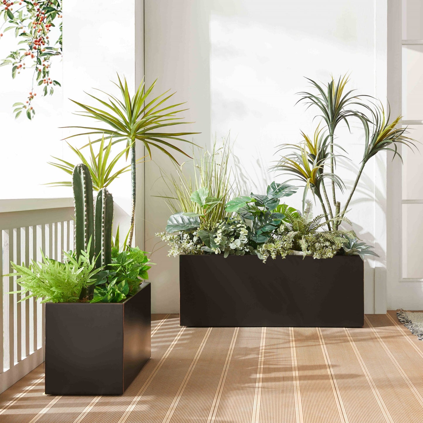 Metal Long Rectangular Planter 38Lx15Wx15H 40Pounds Black with Gold Rim