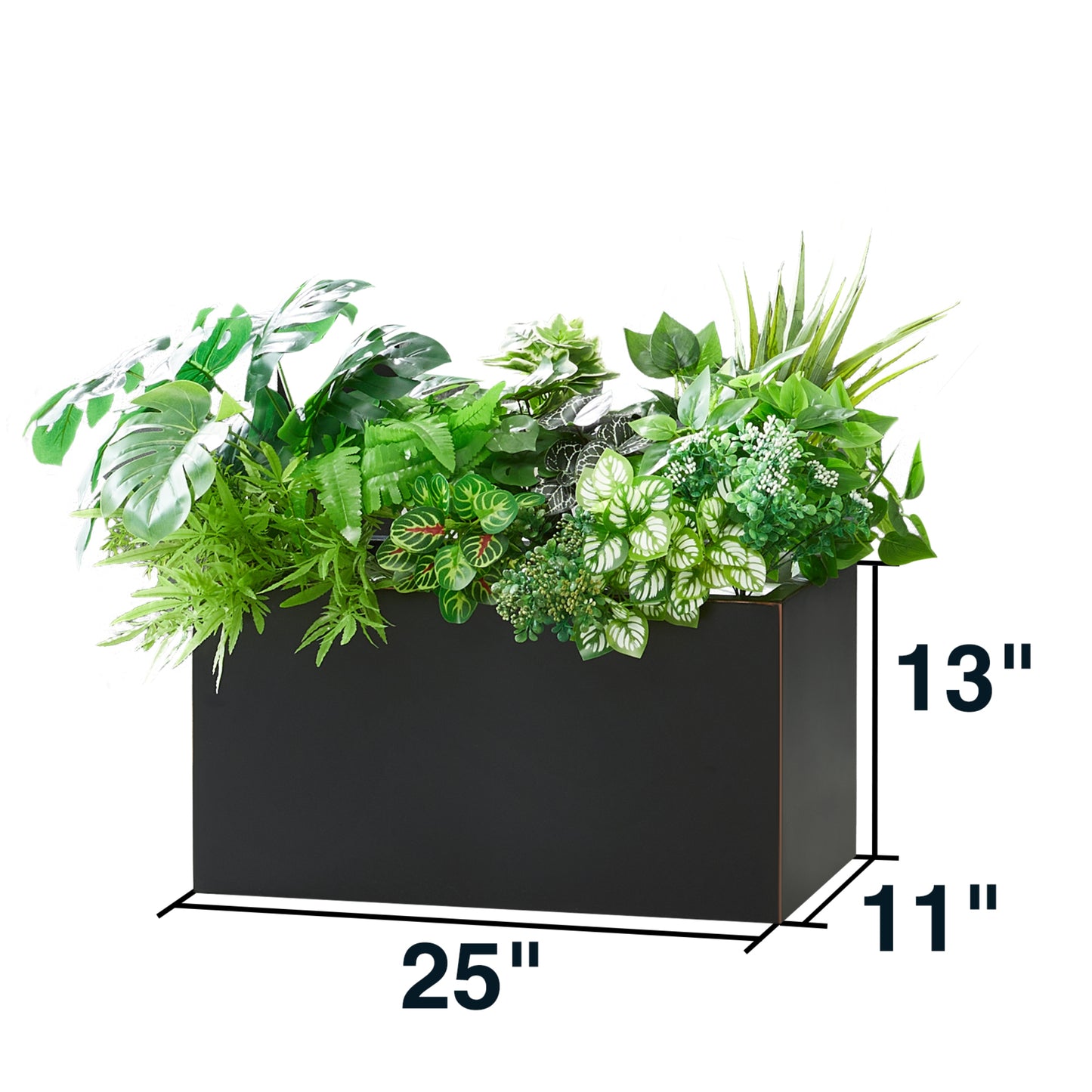Metal Rectangular Outdoor Planter 25Lx11Wx13H inch 26Pounds Black