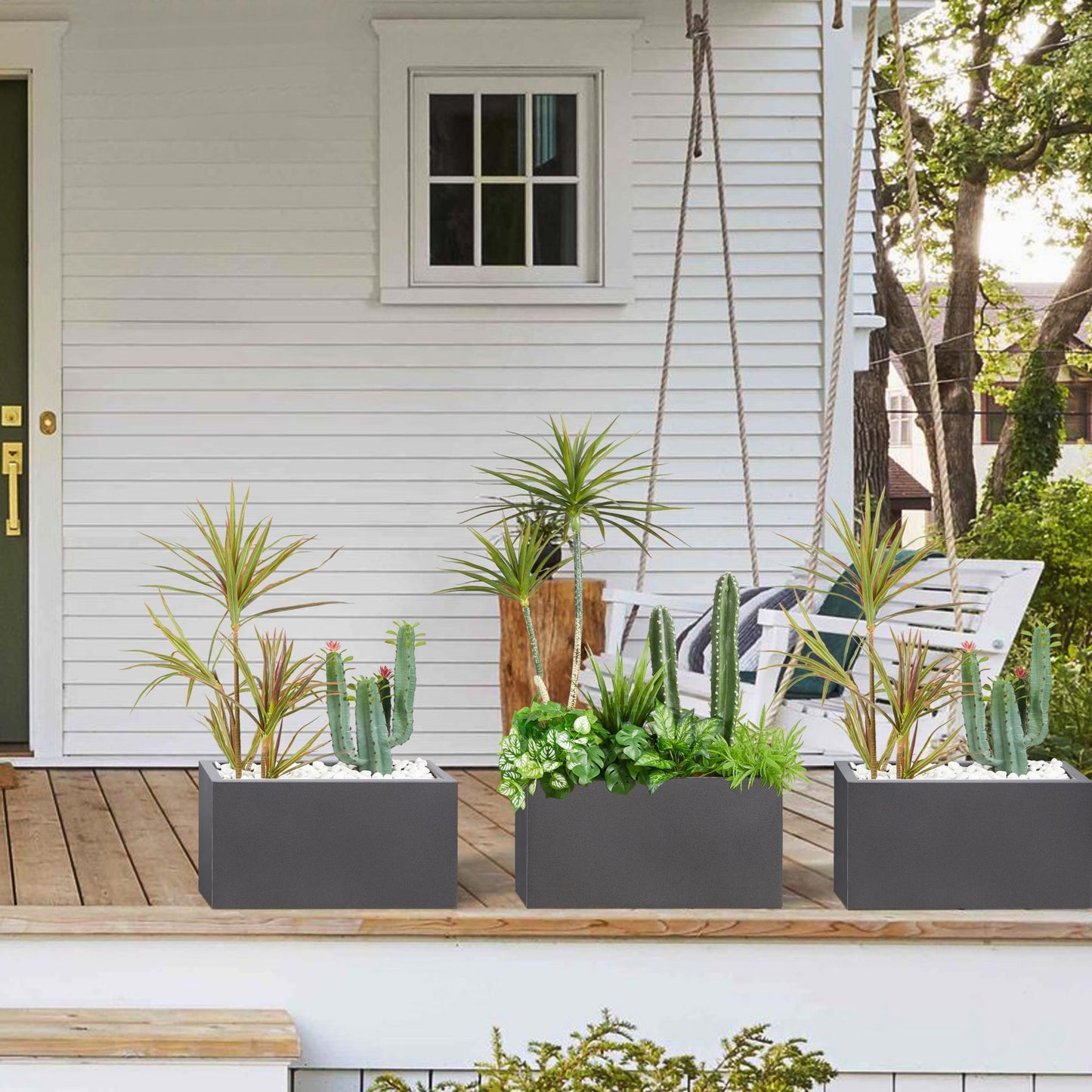 Metallic Rectangle Planter Box 25”Lx11”Wx13”H inch 22Pounds Gray