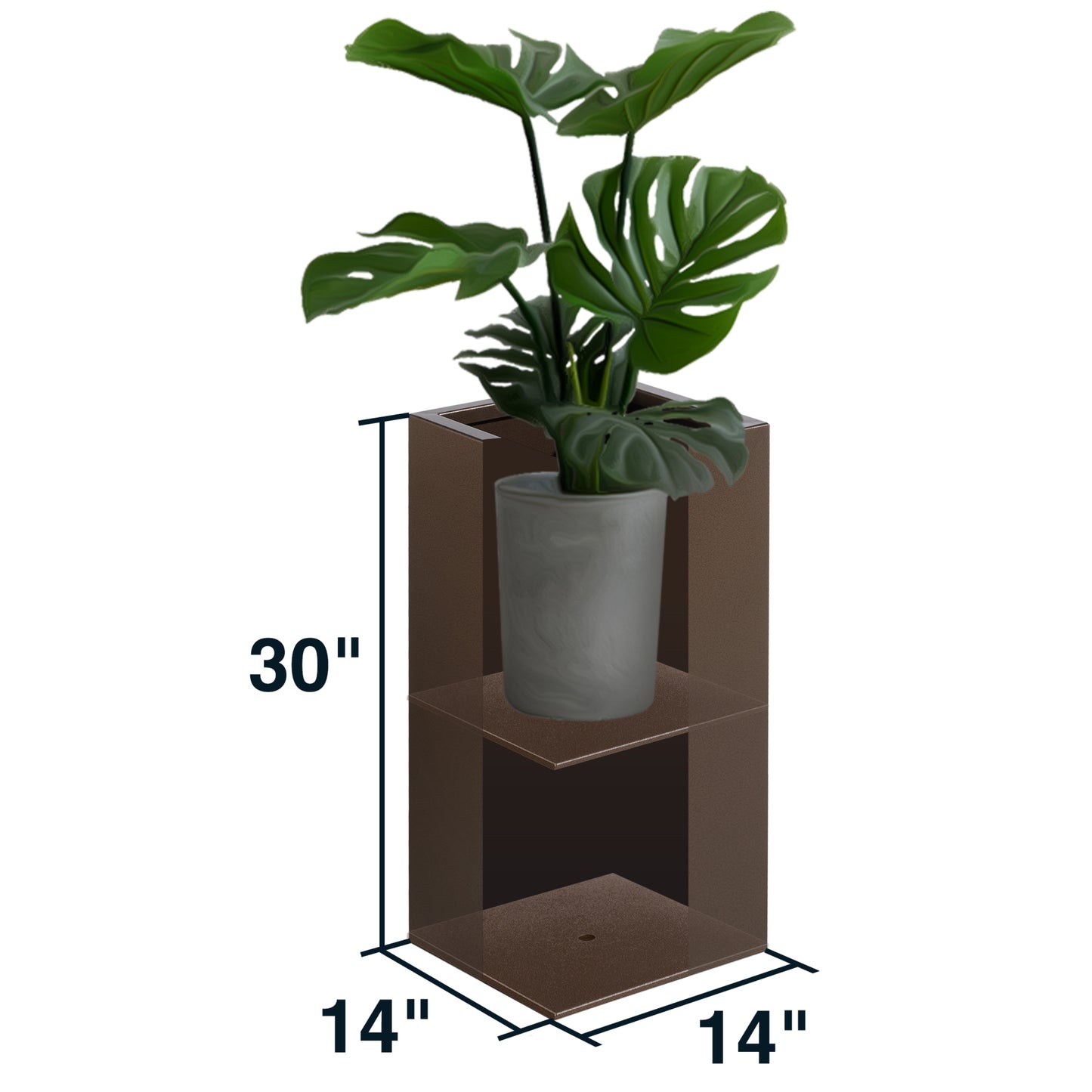 Metallic Heavy Tall Planter Box 14”Lx14”Wx30”H inch 35 Pounds Espresso 1 Pack