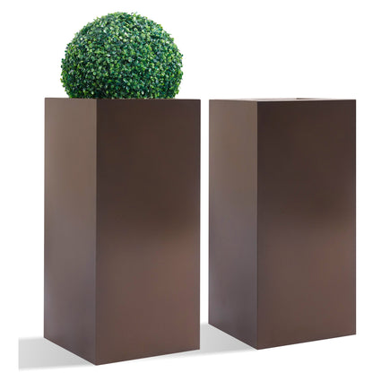 30"H Metal Tall Planter for Front Porch 14”Lx14”Wx30”H 40lbs/pcs Set of 2, Espresso