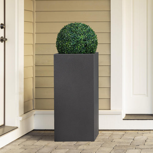 Metallic Heavy Tall Outdoor Planter 14”Lx14”Wx30”H ‎inch 35Pounds Gray 1 Pack