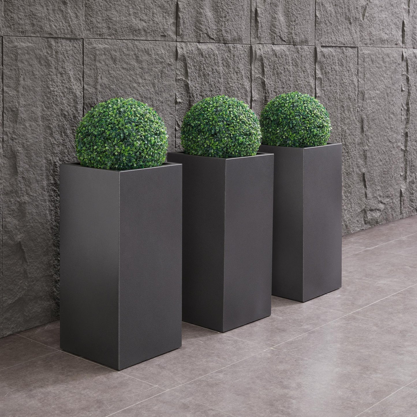 Metallic Heavy Tall Outdoor Planter 14”Lx14”Wx30”H inch 35Pounds Gray 1 Pack