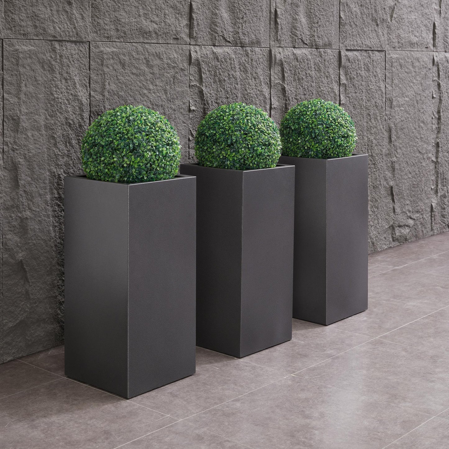Metallic Heavy Tall Outdoor Planter Box 14x14x30H inch 80Pounds Set of 2 Gray