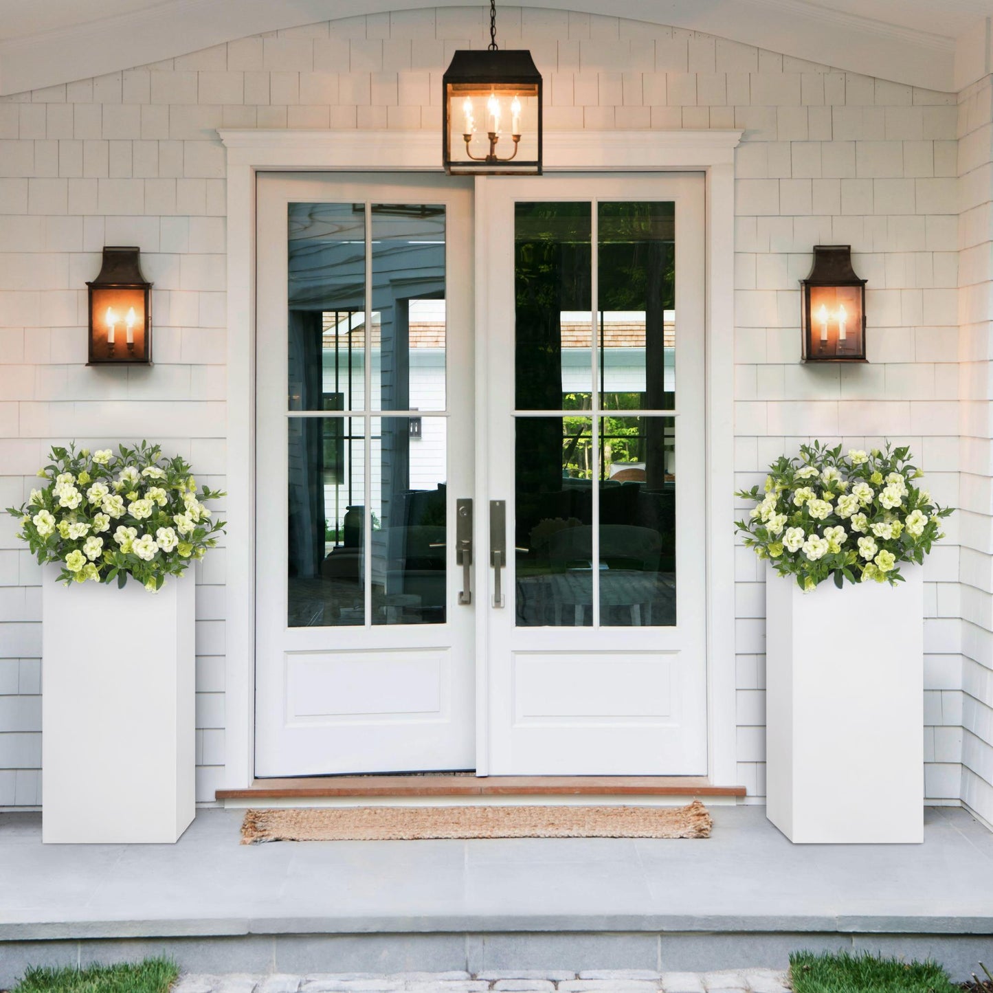Metal Tall Rectangular Planter 14x14x30H 1 Pack White