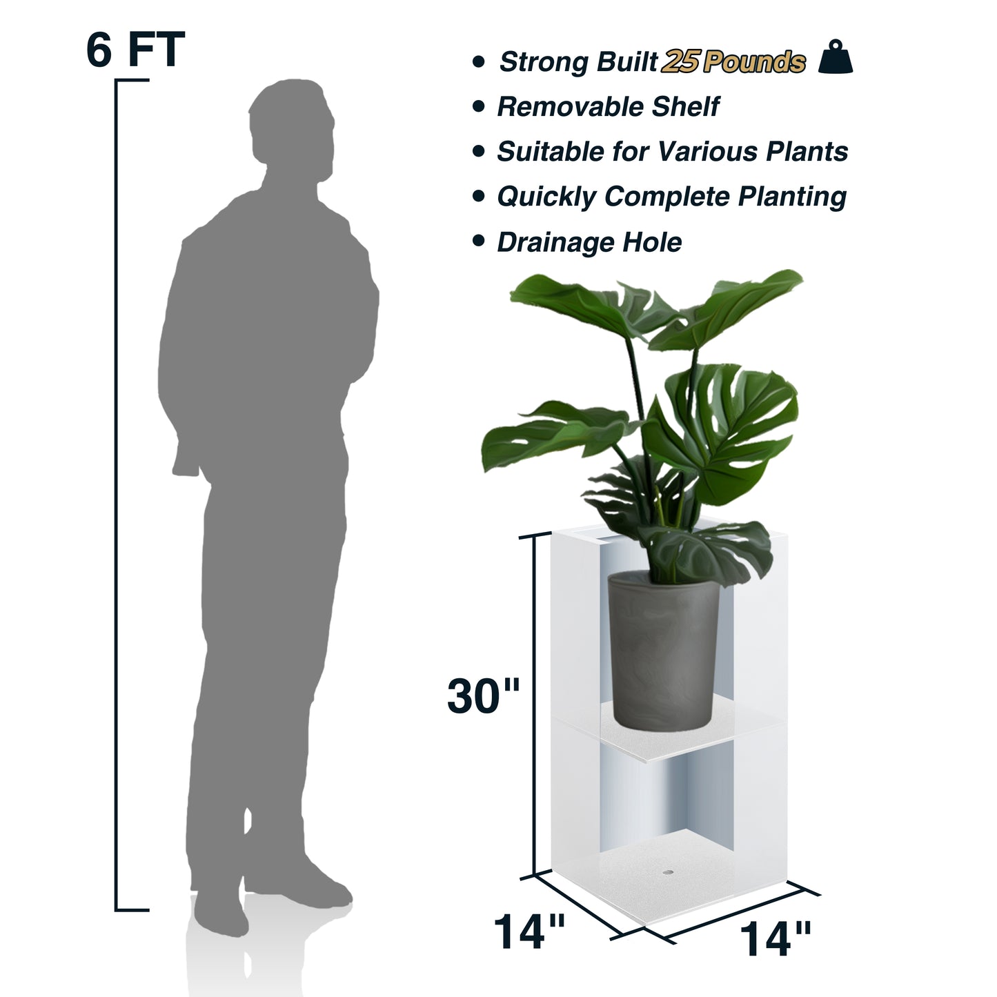 Metal Tall Rectangular Planter 14Lx14Wx30H 1 Pack White