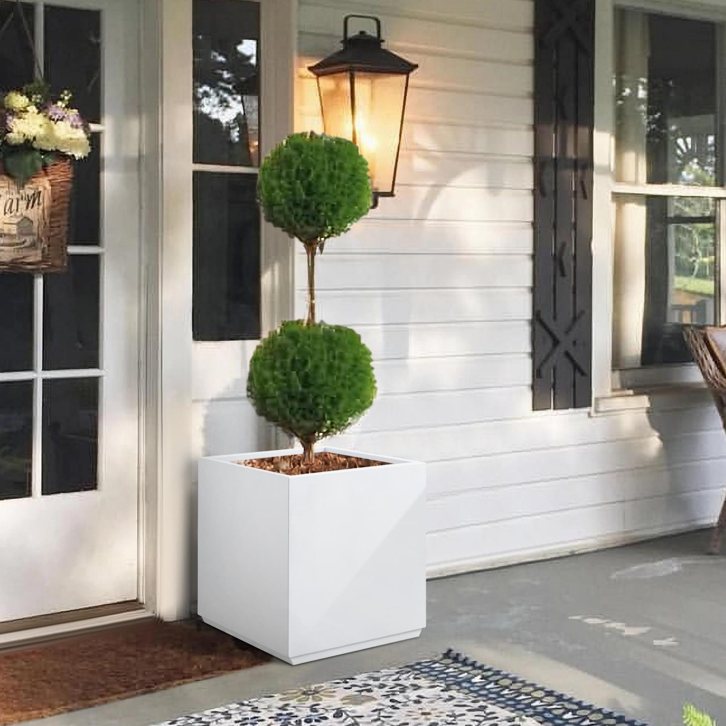 Metal Cube Planter Box for Tree 17x17x20H inch White 31Pounds