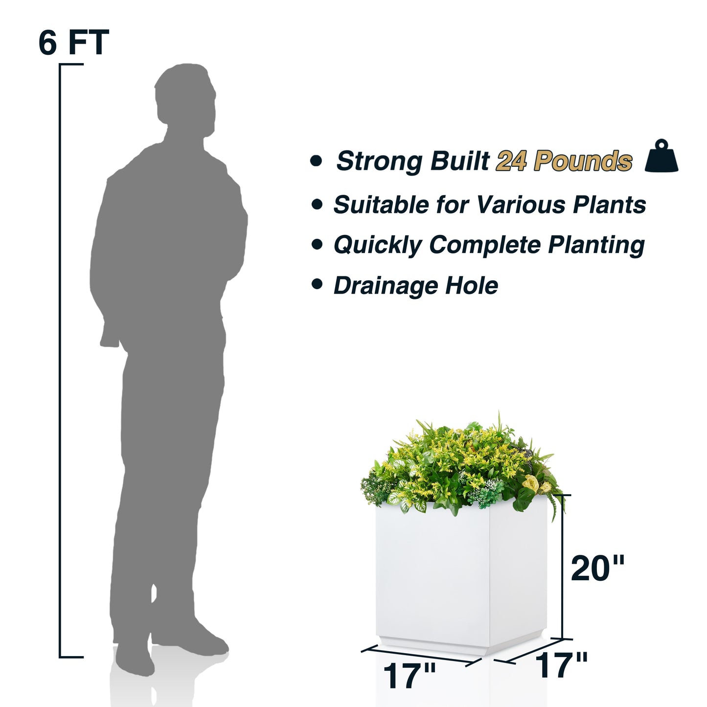 Metal Cube Planter Box for Tree 17x17x20H inch White 31Pounds