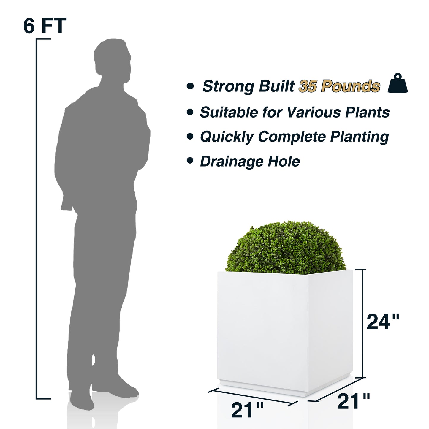 Metal Large Cube Planter Box for Tree 21x21x24H White 43Pounds