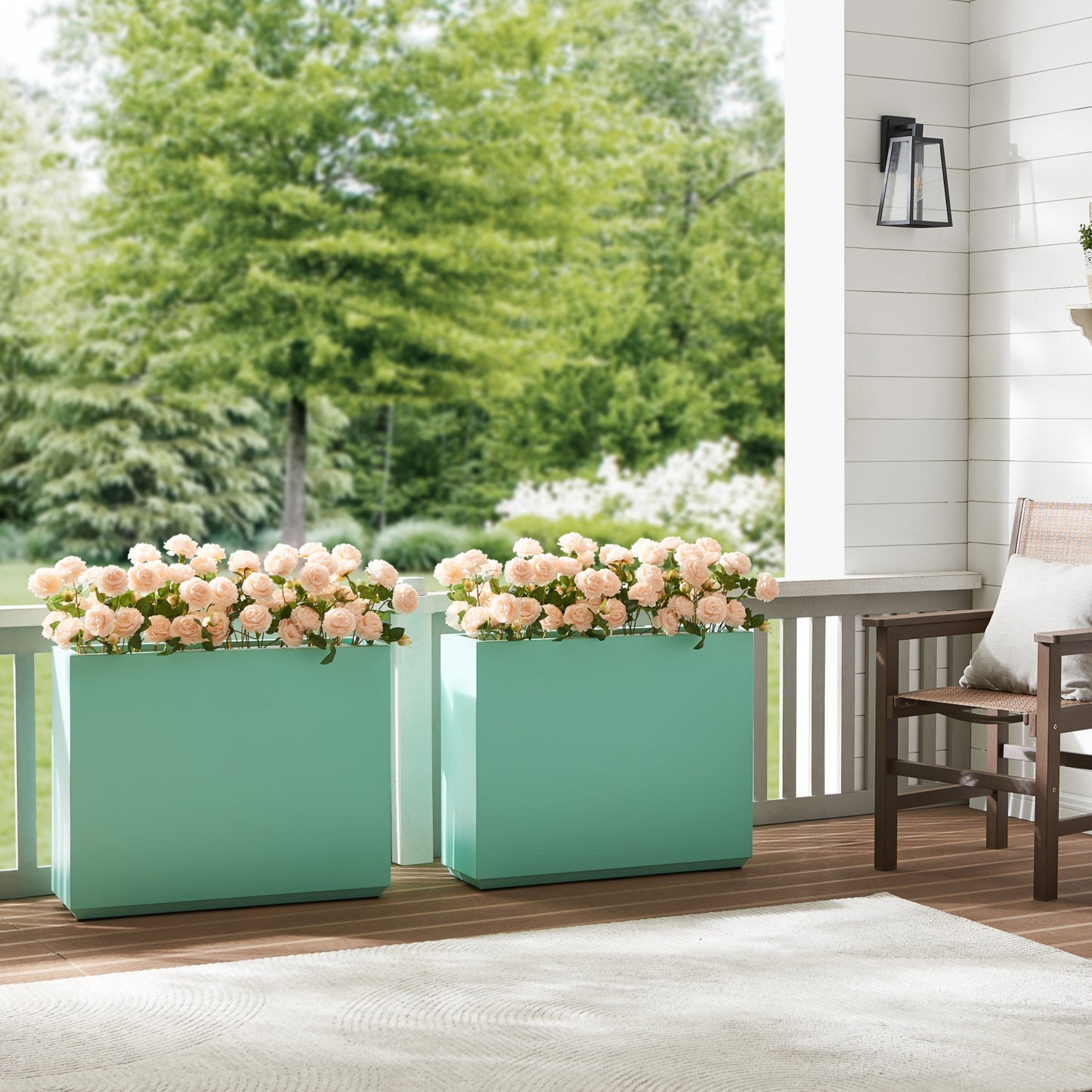 Metal Divider Planter Box 30Lx10Wx24H inch 31Pounds, Aqua Blue