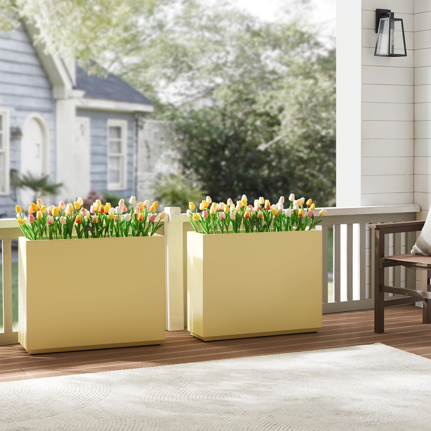 Large Metal Divider Planter Box 30Lx10Wx24H inch 31Pounds Bright Yellow