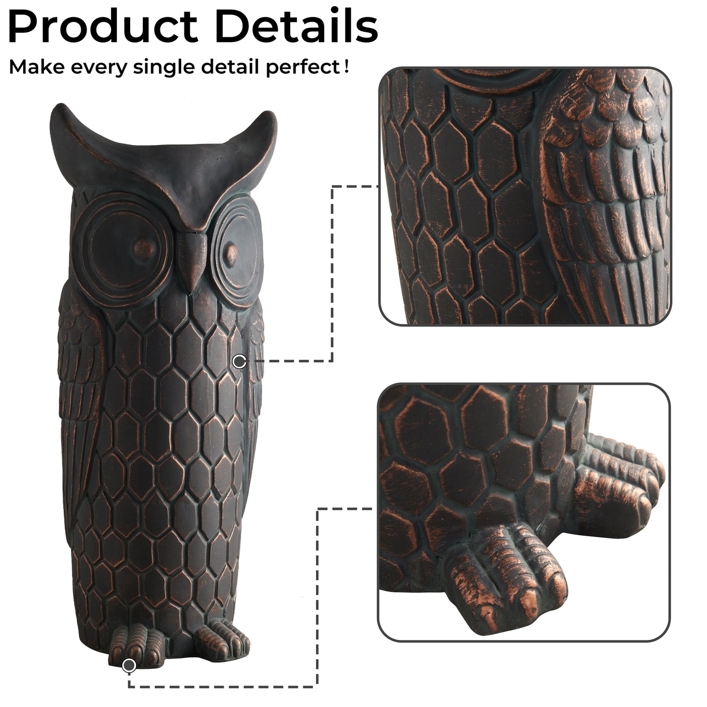 40 inches Tall Garden Sculpture, Faux Stone Owl Sculpture, Large Standing Sculpture for Home, Porch, Garden, Backyard, Bronze