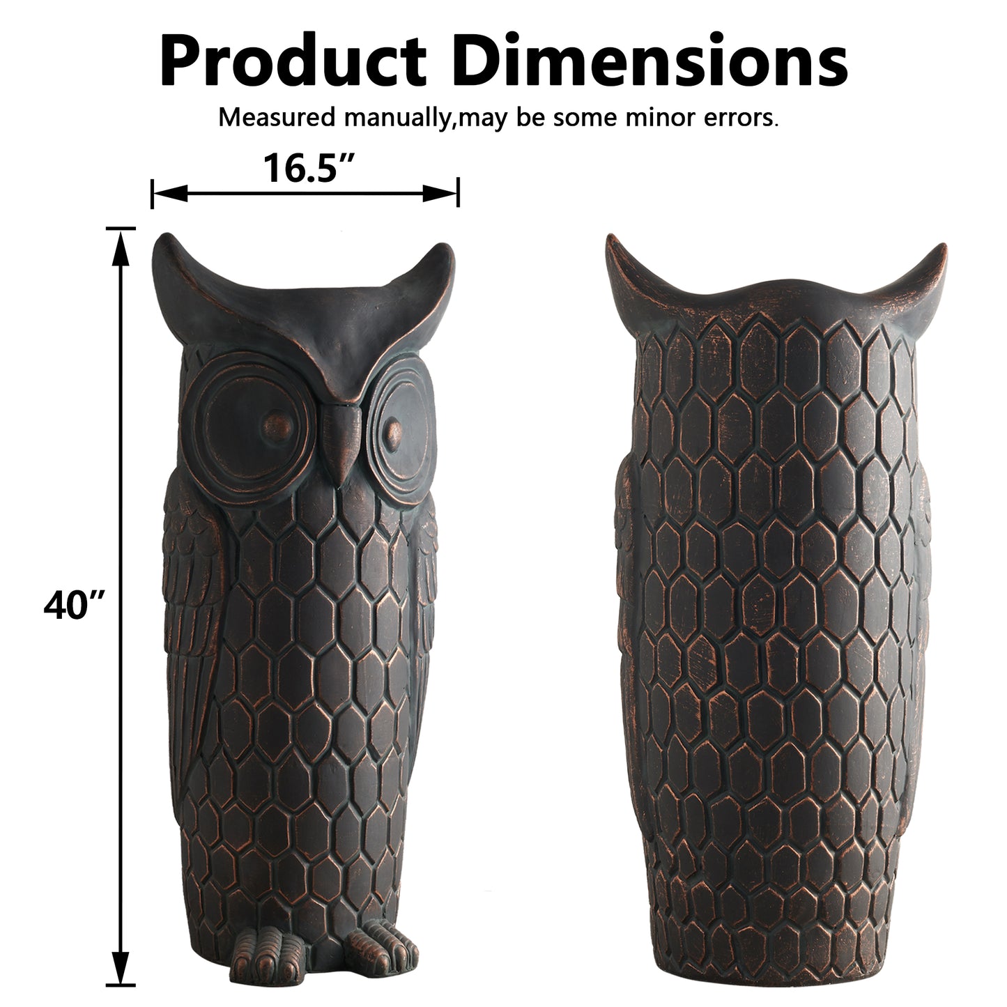 40 inches Tall Garden Sculpture, Faux Stone Owl Sculpture, Large Standing Sculpture for Home, Porch, Garden, Backyard, Bronze