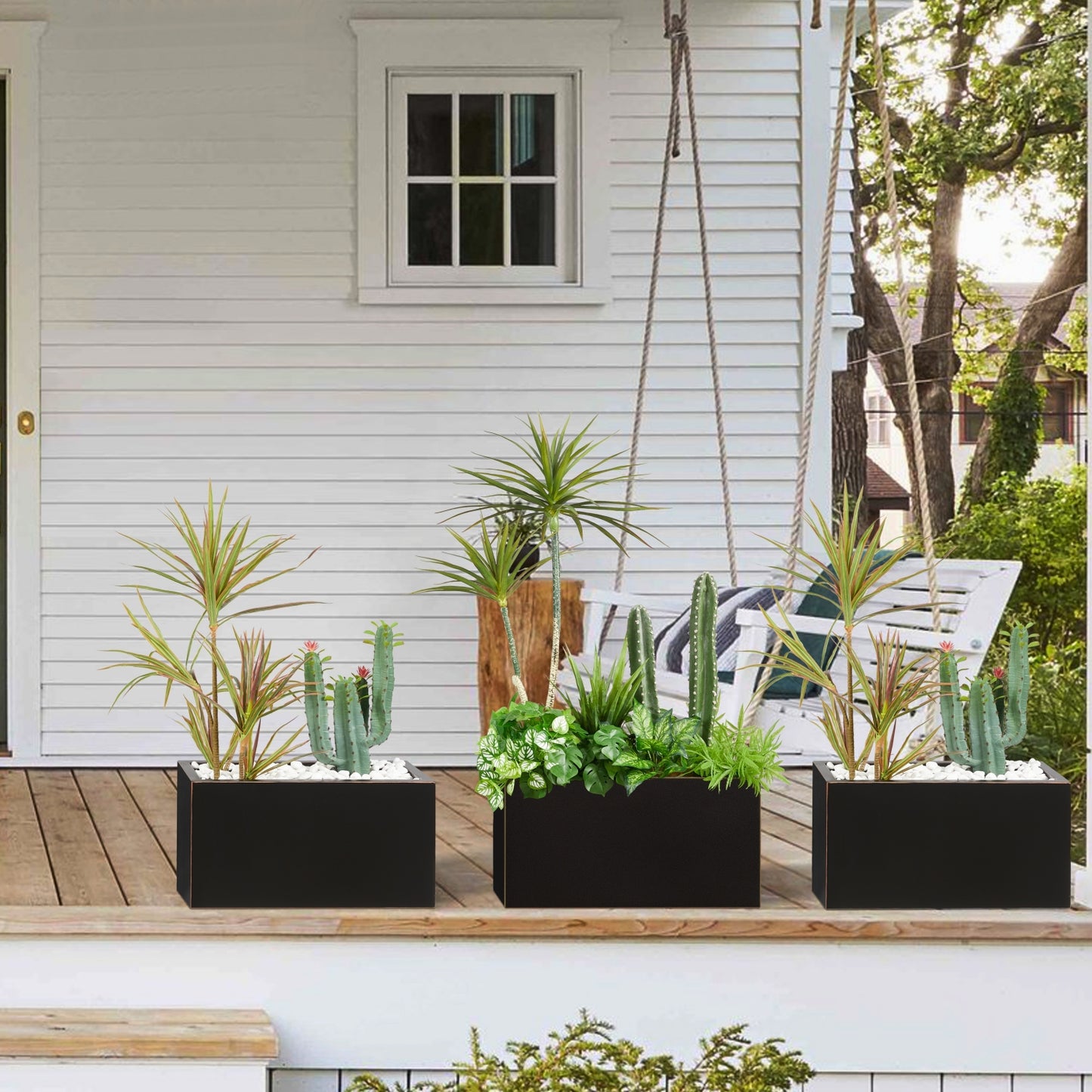 Metal Rectangular Outdoor Planter 25Lx11Wx13H inch 26Pounds Black