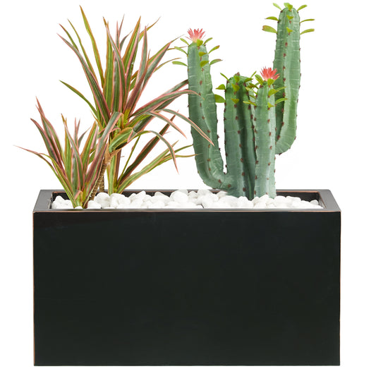 Metal Rectangular Outdoor Planter 25Lx11Wx13H inch 26Pounds Black