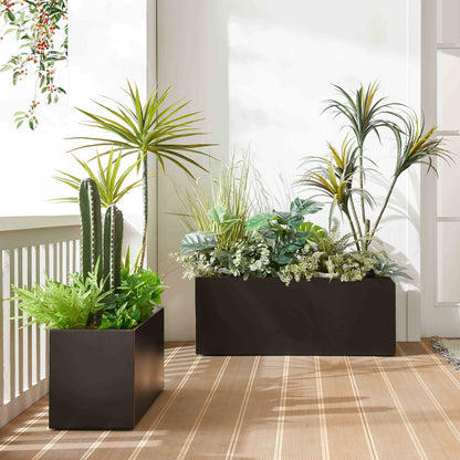 black rectangular planter indoor Metal Long Rectangular Planter 38Lx15Wx15H 40Pounds Black with Gold Ri – Wallowa Design