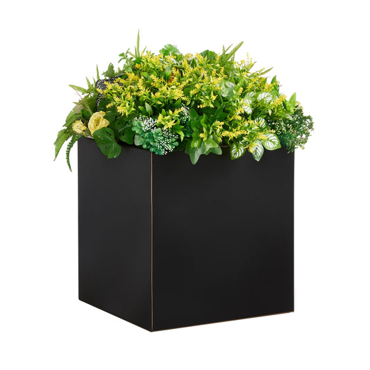 Metal Cube Planter Box 17Lx17Wx20H inch 24Pounds Black with Gold Rim