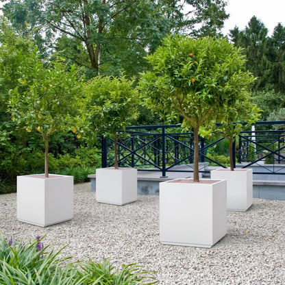 box tree planters Metal Large Cube Planter Box for Tree 21x21x24H White 43Pounds – Wallowa Design