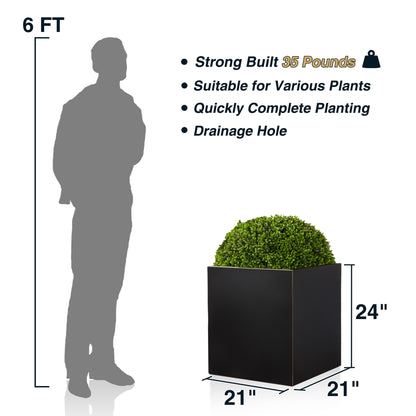 Metal Cube Planter Box 21Lx21Wx24H inch 35Pounds Black with Gold Rim