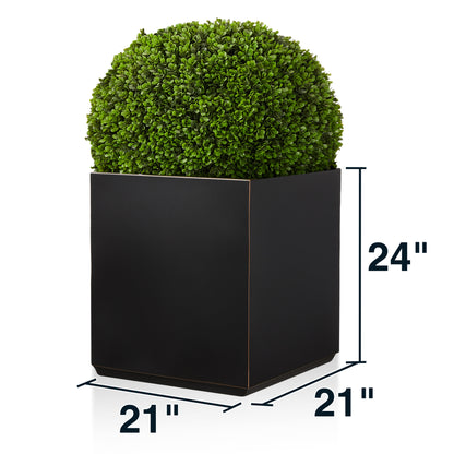 Metal Cube Planter Box 21Lx21Wx24H inch 35Pounds Black with Gold Rim