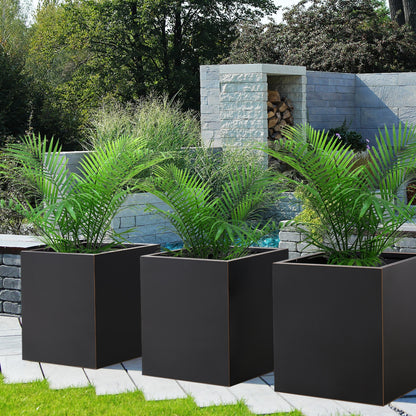 Metal Cube Planter Box 21Lx21Wx24H inch 35Pounds Black with Gold Rim