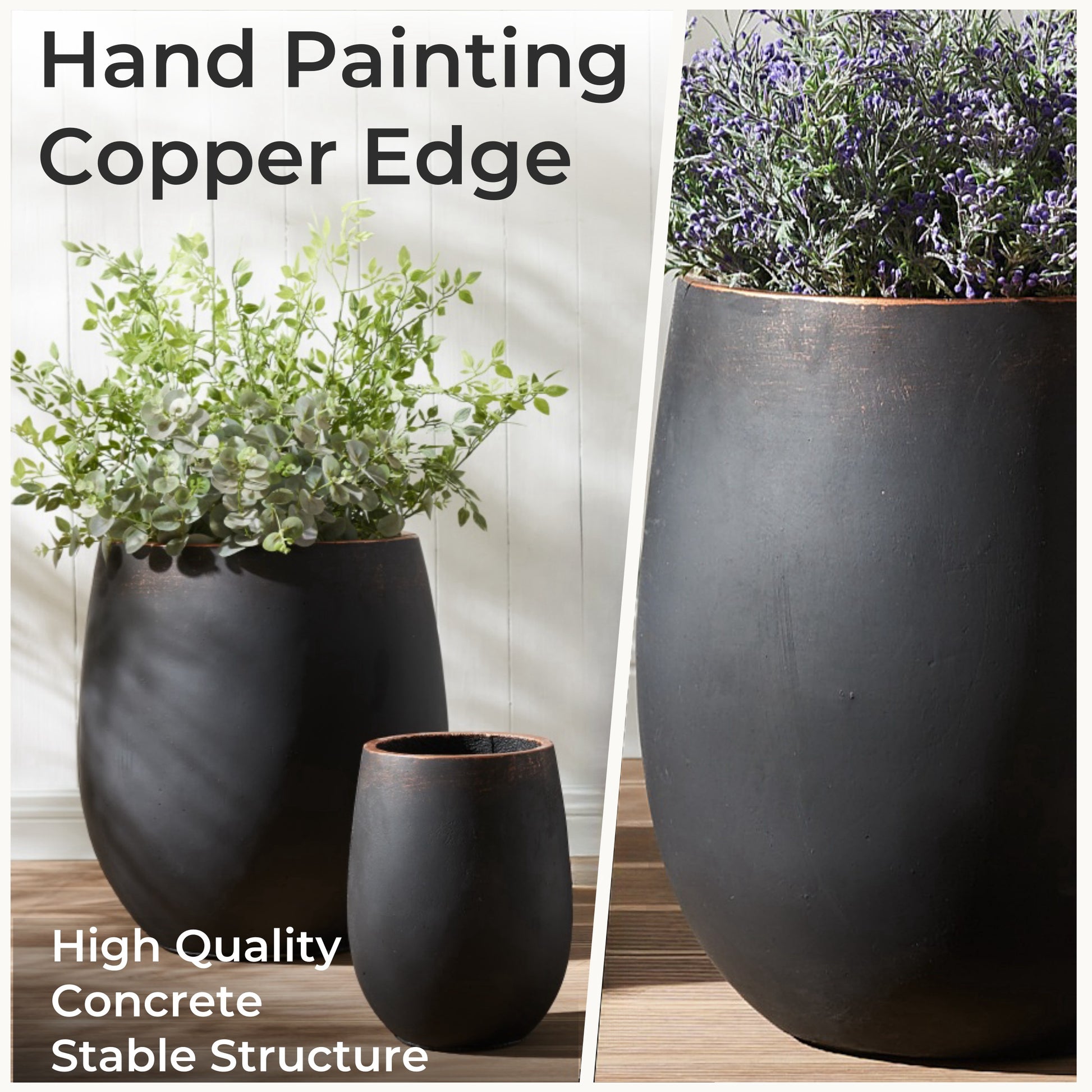 extra large black plant pots 17.7"+13.4"+9.5" Round Concrete Planter Set of 3, Large Outdoor Plante – Wallowa Design