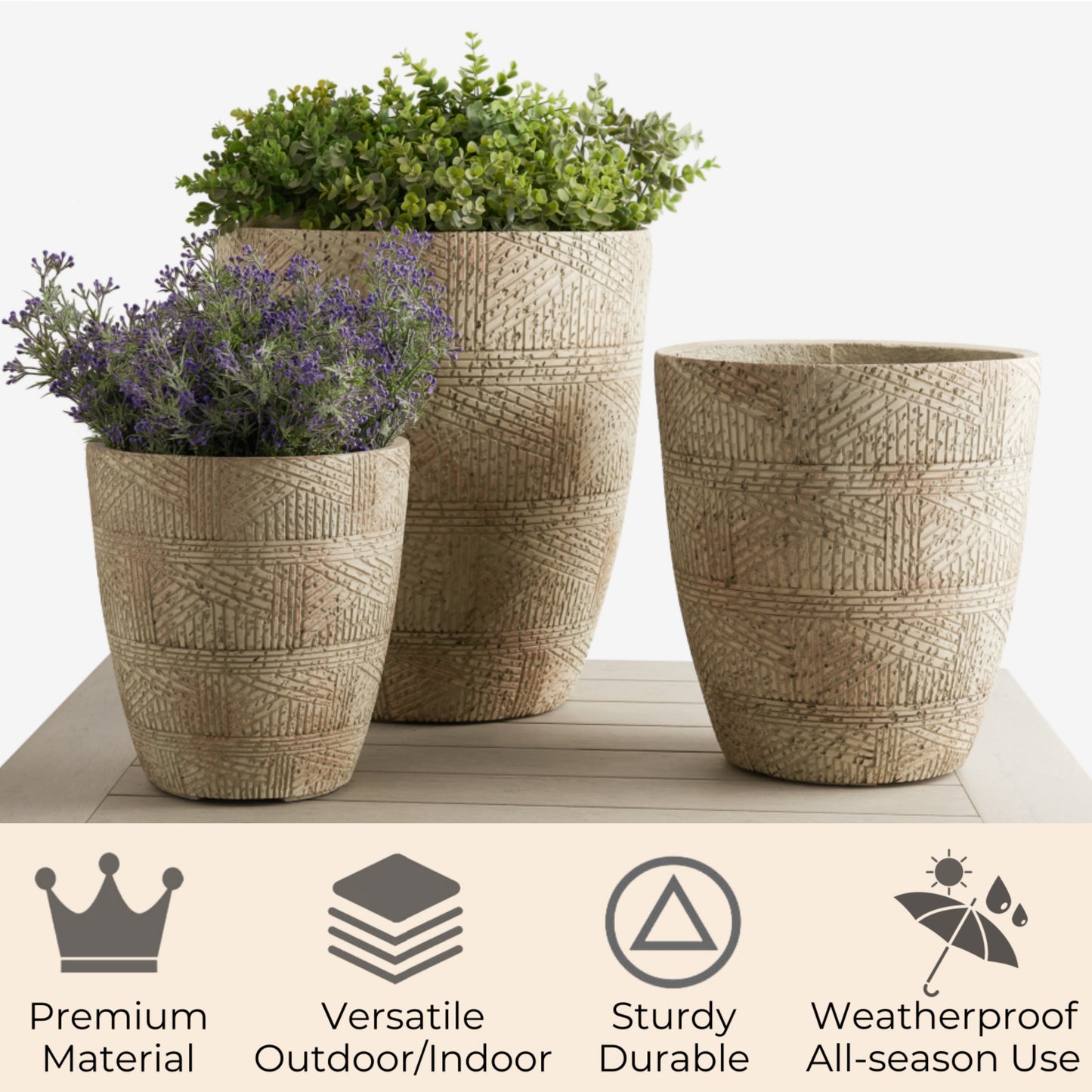 17.7"+13.8"+9.8" Diameter Round Concrete Planter Set of 3 Weathered Concrete Beige