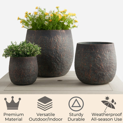 weathered plant pots 17.7"+13"+9.1" Diameter Round Weathered Concrete Planter set of 3 Bron – Wallowa Design