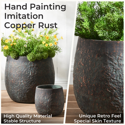 bronze plant pot outdoor 17.7"+13"+9.1" Diameter Round Weathered Concrete Planter set of 3 Bron – Wallowa Design