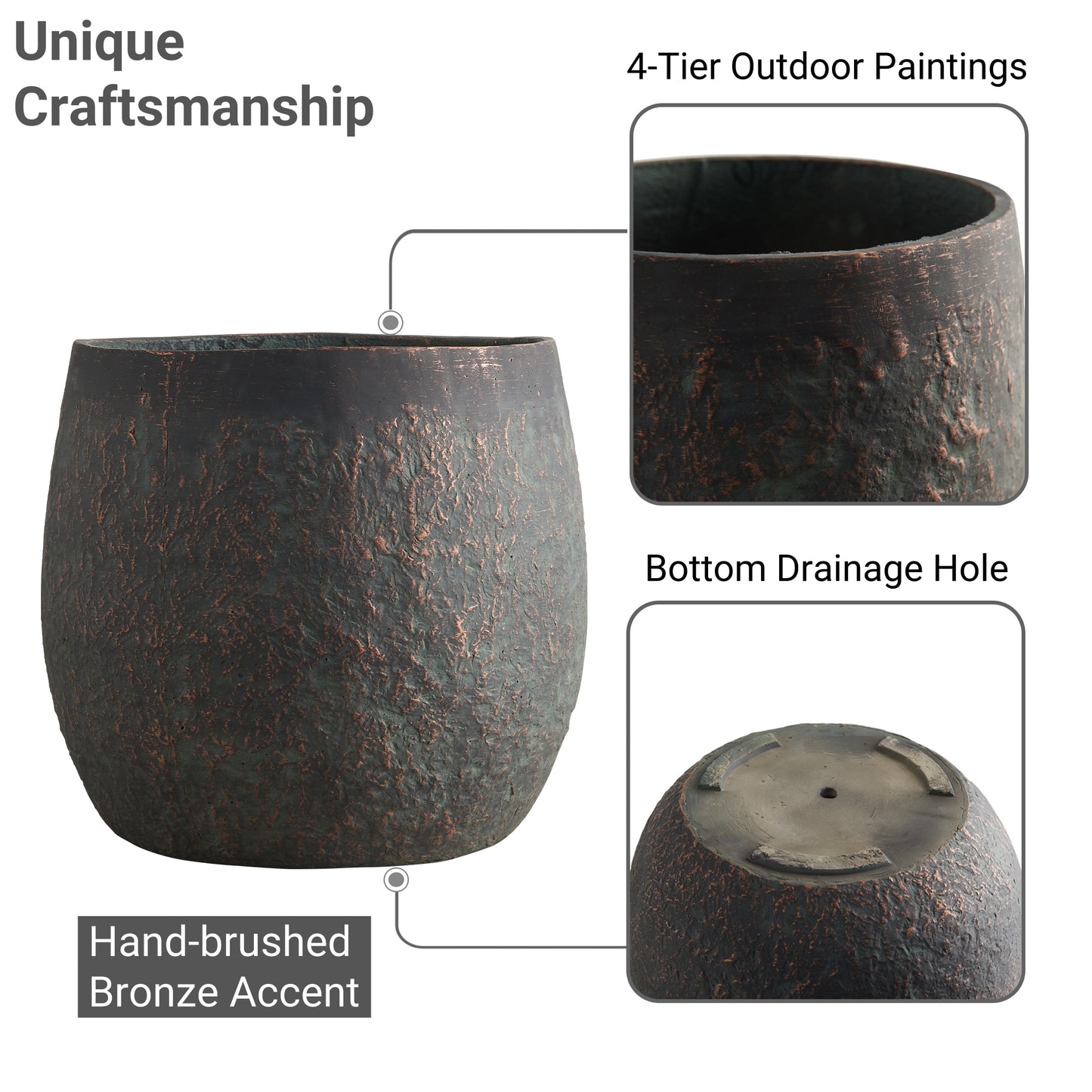 17.7"+13"+9.1" Diameter Round Weathered Concrete Planter set of 3 Bronze Rust