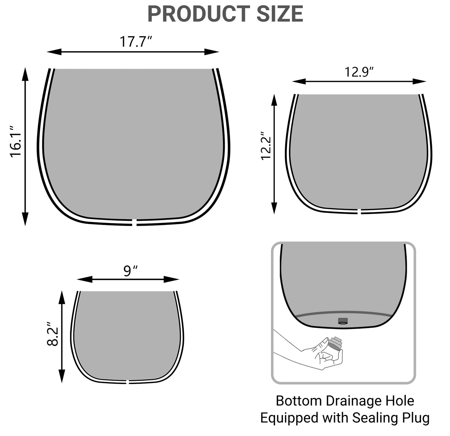 17.7"+13"+9.1" Diameter Round Weathered Concrete Planter set of 3 Bronze Rust