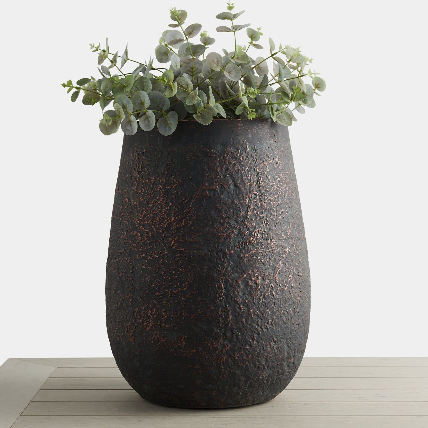 20" H Weathered Concrete Tall Planter, Black Large Outdoor Indoor Decorative Flower Pot with Drainage Hole Bronze Rust