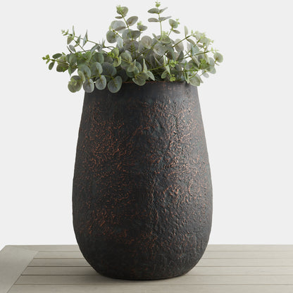 20" H Weathered Concrete Tall Planter, Black Large Outdoor Indoor Decorative Flower Pot with Drainage Hole Bronze Rust