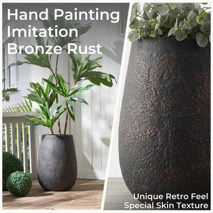 20" H Weathered Concrete Tall Planter, Black Large Outdoor Indoor Decorative Flower Pot with Drainage Hole Bronze Rust