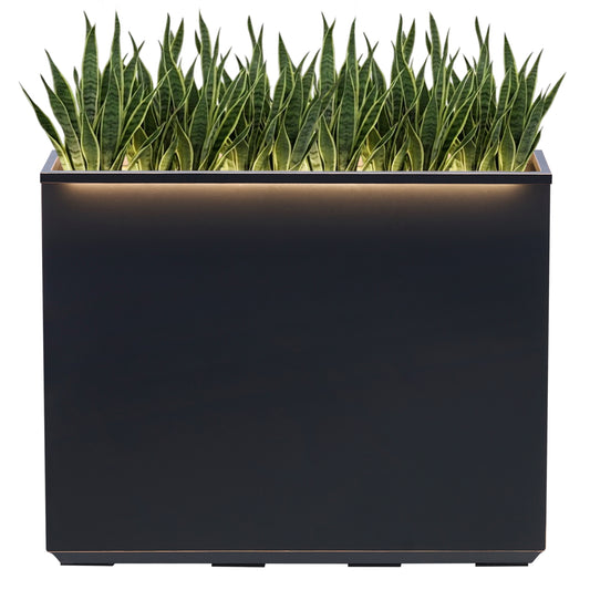 Metal Divider Planter Box 38Lx10Wx30H with Two LED Light Strips, Large Outdoor Planters, Black