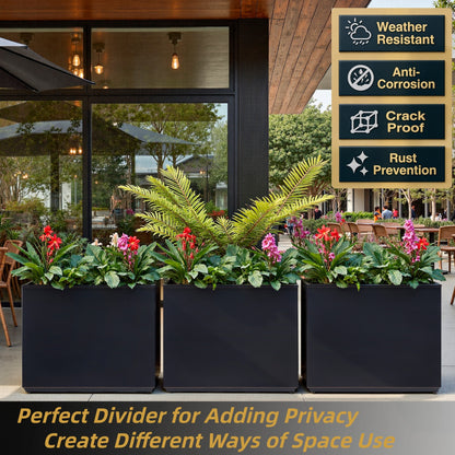 Metal Divider Planter Box 38Lx10Wx30H with Two LED Light Strips, Large Outdoor Planters, Black