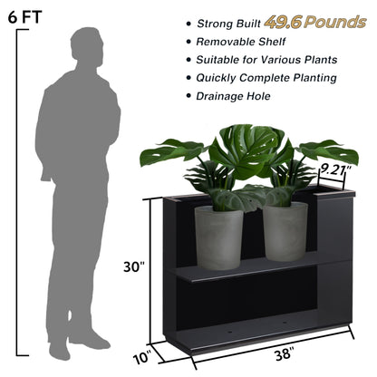 Metal Divider Planter Box 38Lx10Wx30H with Two LED Light Strips, Large Outdoor Planters, Black