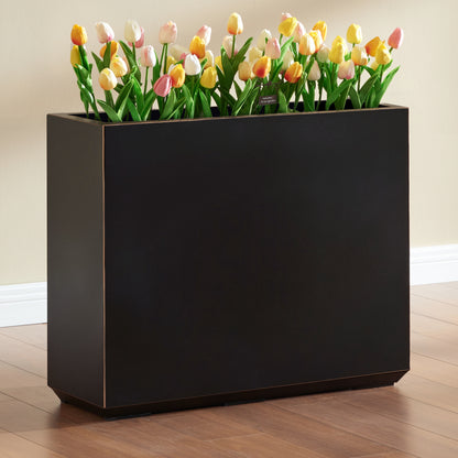 Metal Divider Planter Box 30Lx10Wx24H inch 31Pounds Black with Gold Copper Rim